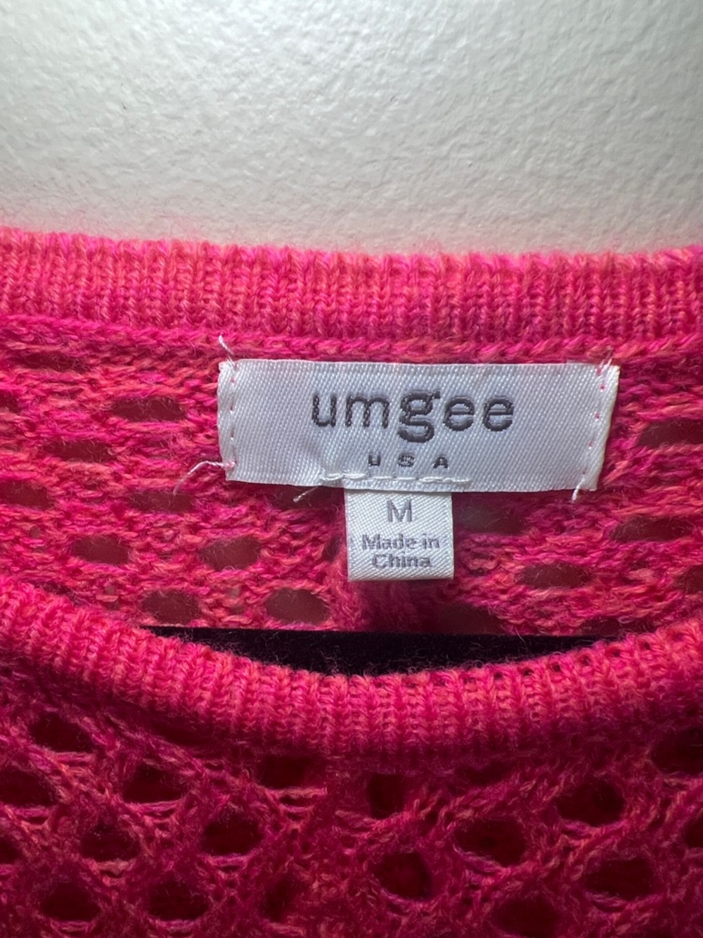 Umgee Hot Pink Open Knit Tunic Sweater Cover Up Medium Boho - Picture 3 of 11